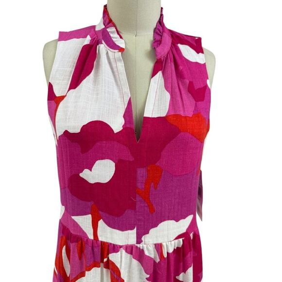 NWT MSK Sleeveless Maxi Dress S Pink Red Floral Tiered Boho Resort Chic - Picture 2 of 6